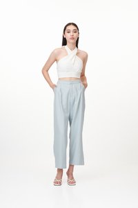 Kristen Linen Padded Halter Top in White