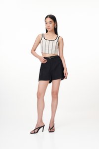 Mika Linen Belted Shorts in Black