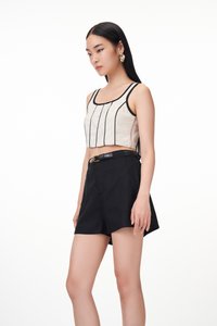 Mika Linen Belted Shorts in Black