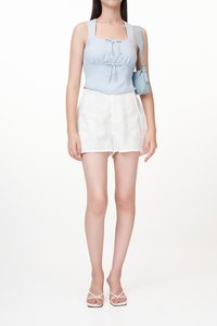 Mika Linen Belted Shorts in White