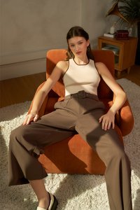 Rasha Belted Pants in Brown