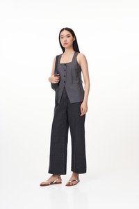 Helia Pinstripes Vest Top in Charcoal