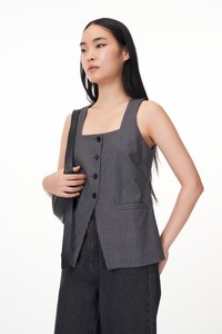 Helia Pinstripes Vest Top in Charcoal