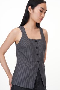 Helia Pinstripes Vest Top in Charcoal