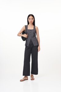 Helia Pinstripes Vest Top in Charcoal