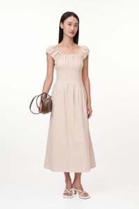 Aisa Ruched Maxi Dress in Almond