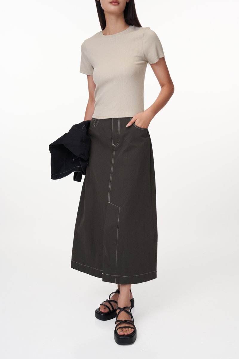 Kaden Contrast Trim Midi Skirt