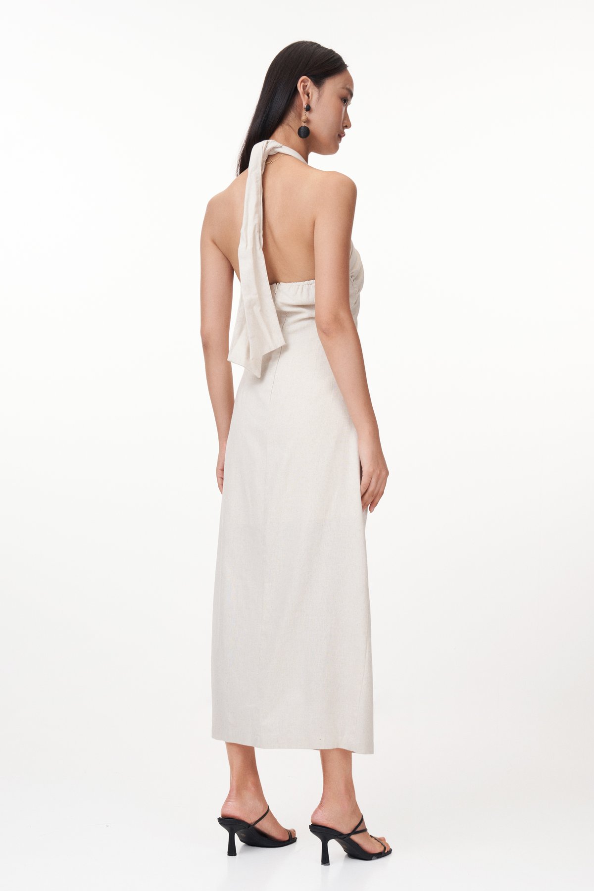Gerlyn Halter Linen Midi Dress in Oat