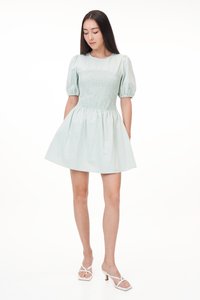 Elden Smocked Dress Romper in Mint