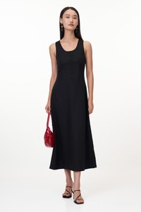 Fayre Linen Midi Dress in Black