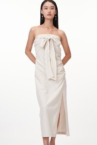 Gerlyn Halter Linen Midi Dress in Oat