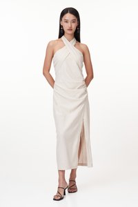 Gerlyn Halter Linen Midi Dress in Oat