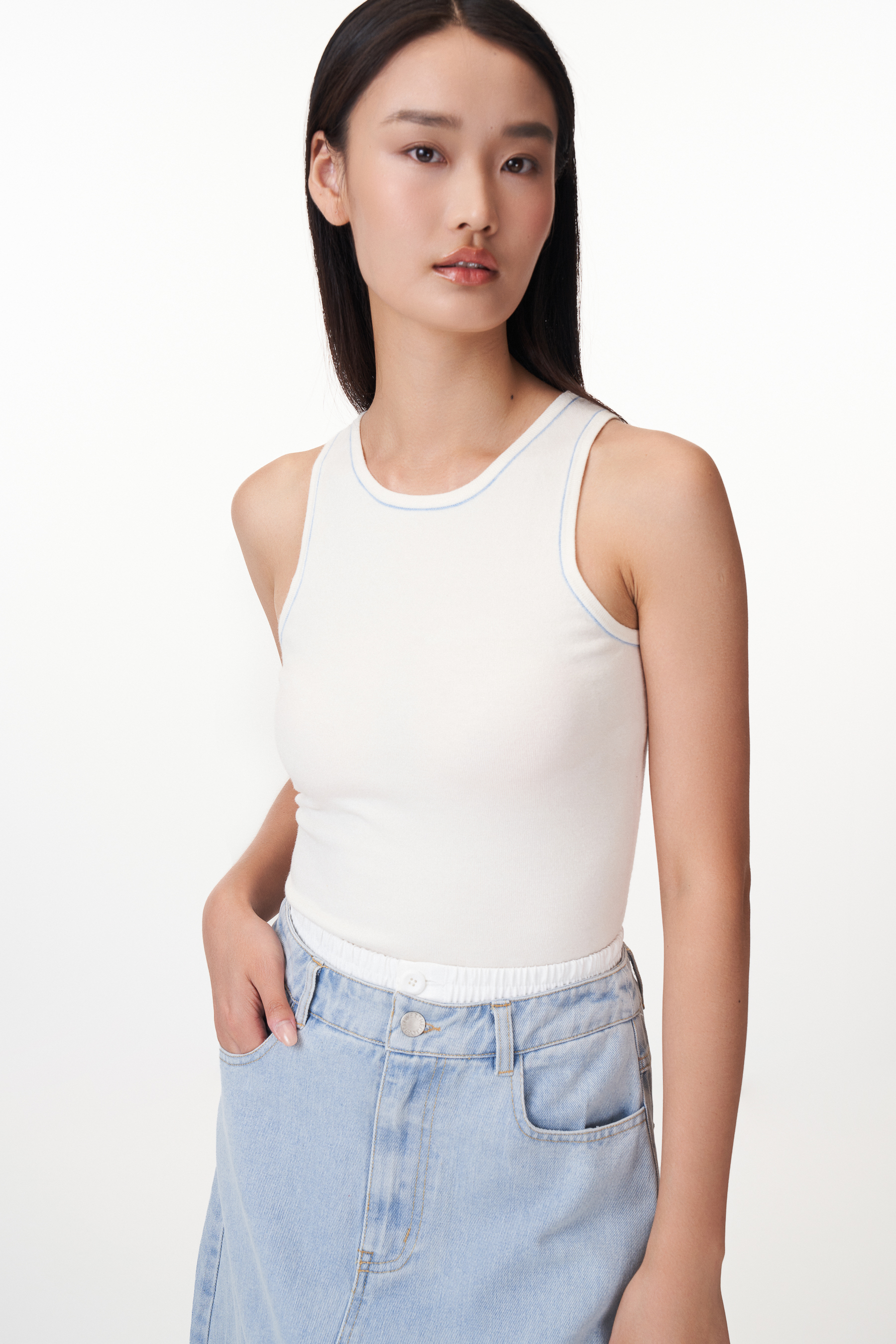お中元 お歳暮 お年賀 夏 冬 年末年始のご挨拶 ギフト 通販な emery_contrast_trim_knit_tank_ トップス