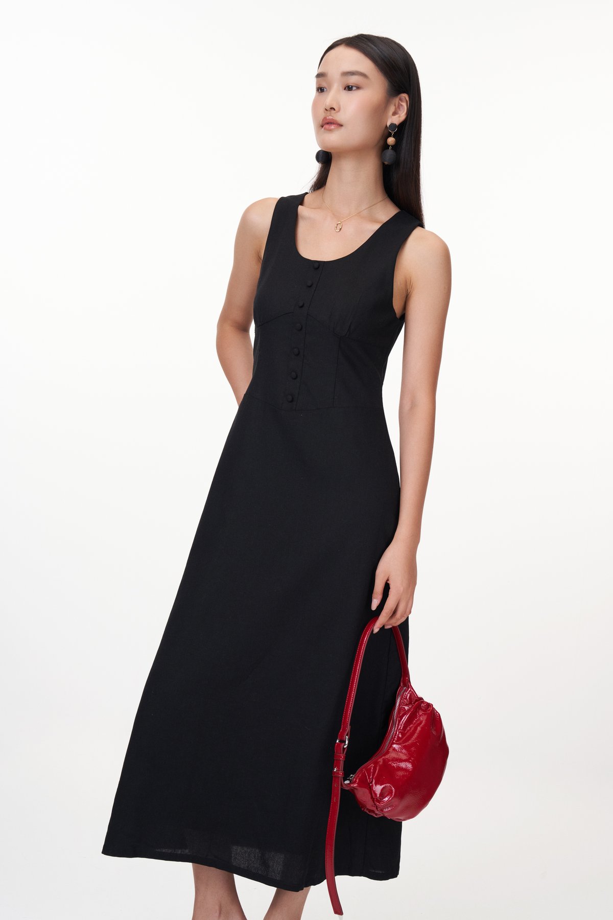 Fayre Linen Midi Dress in Black