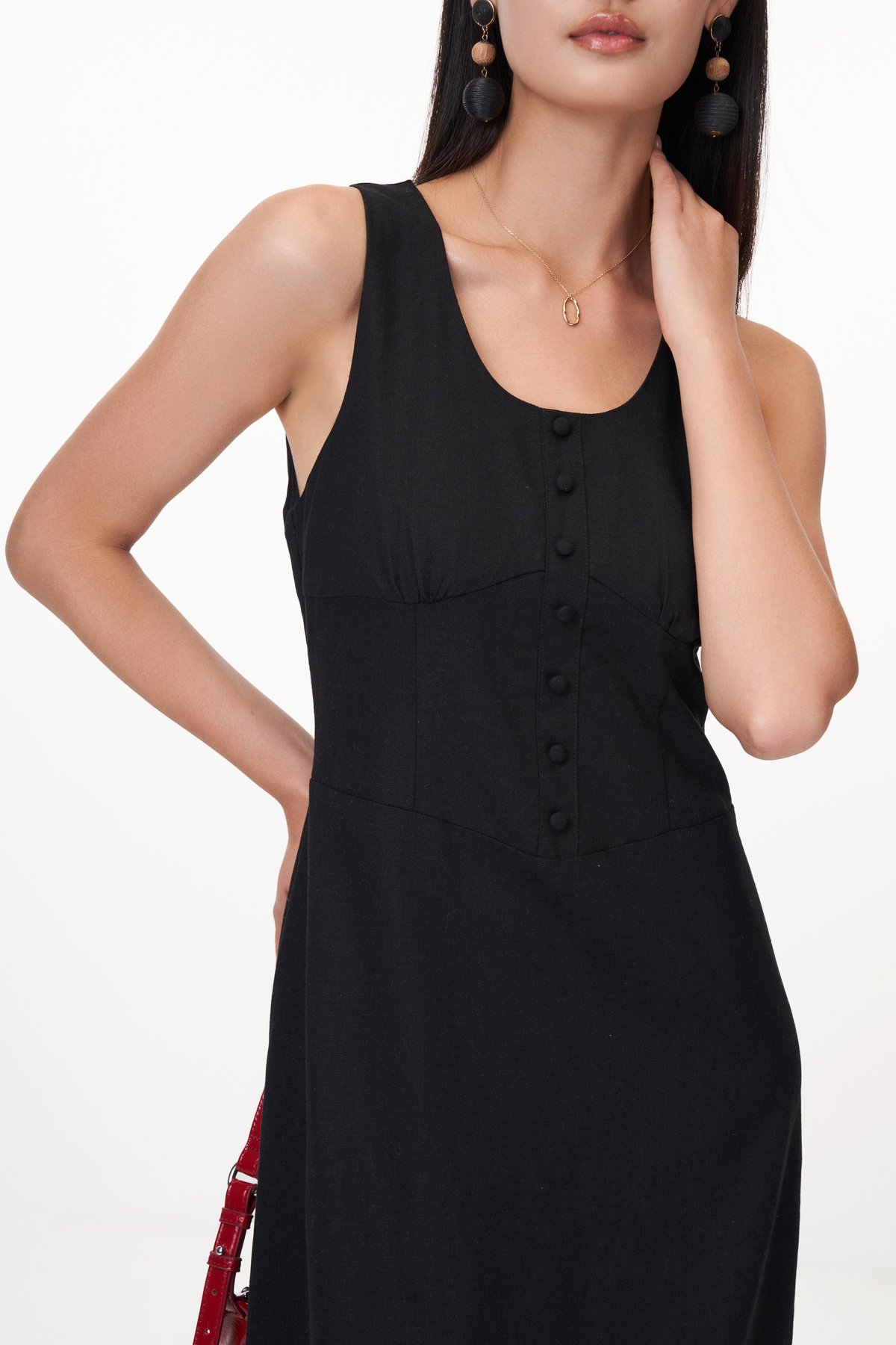 Fayre Linen Midi Dress in Black