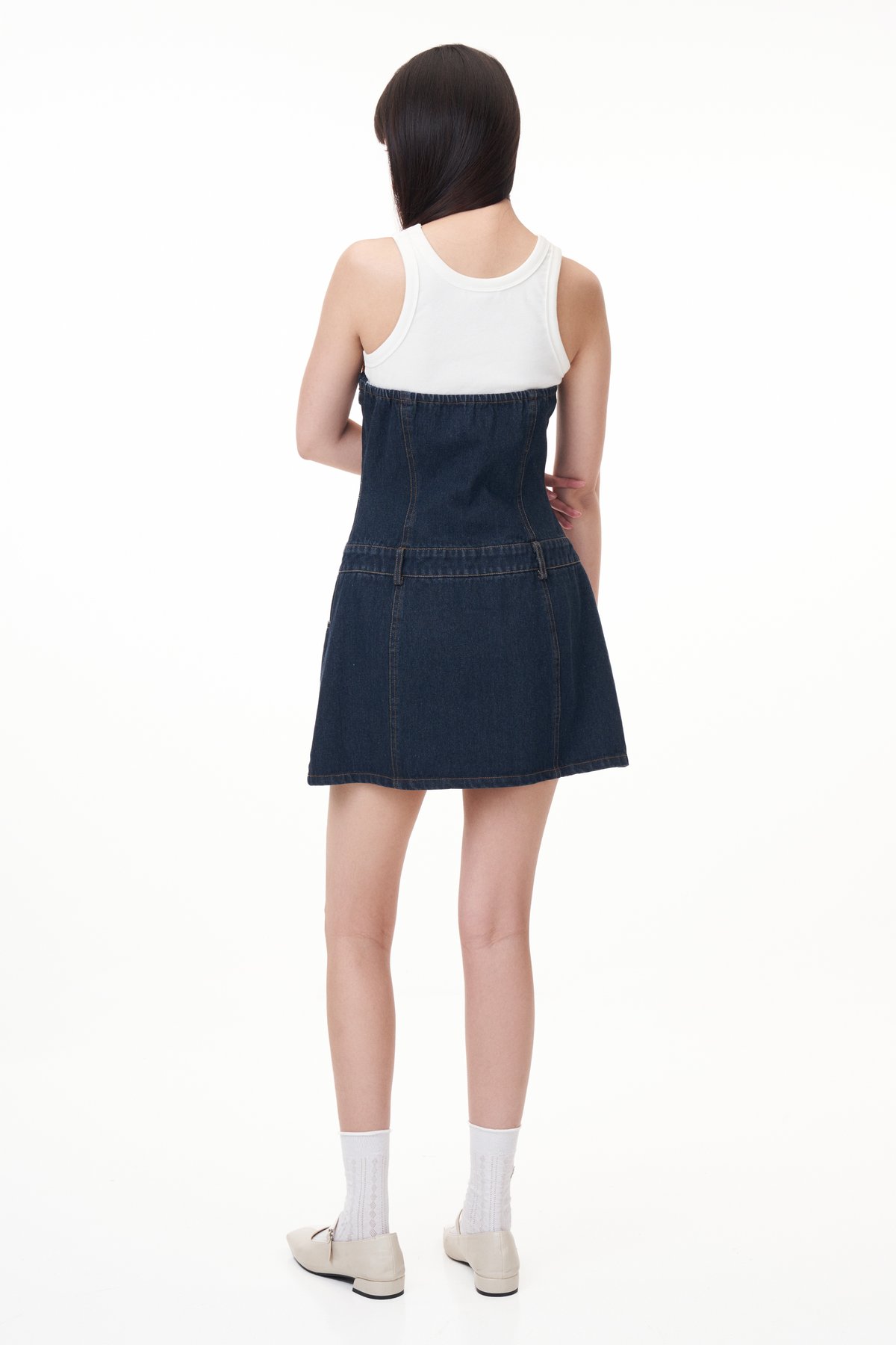 Denim romper skirt deals