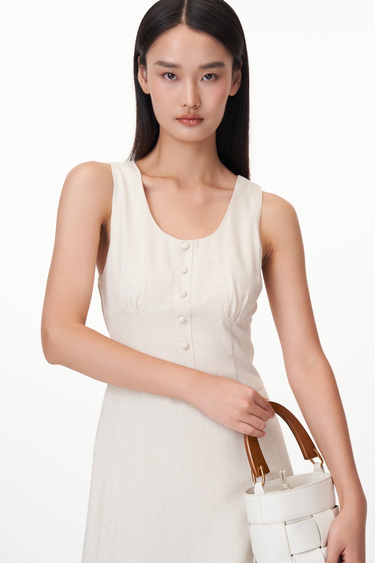 Fayre Linen Midi Dress in Oat