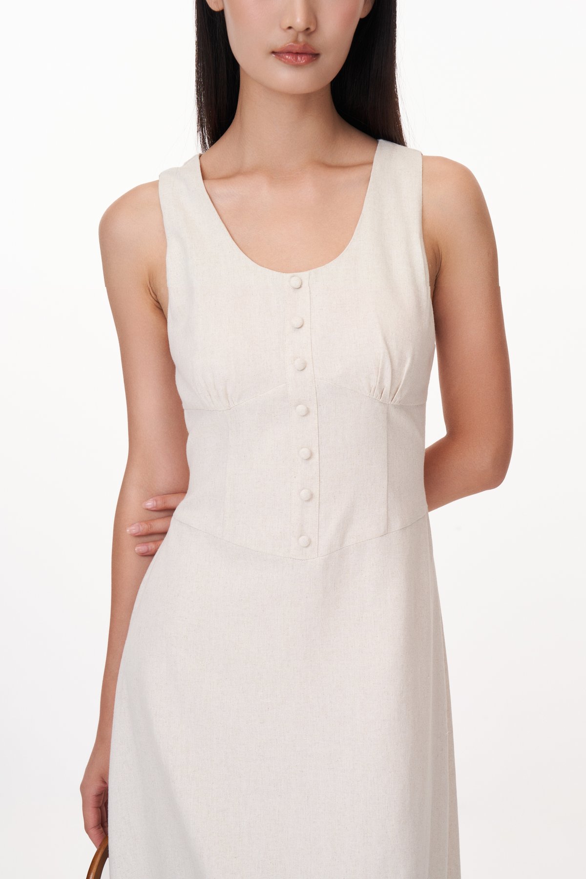 Fayre Linen Midi Dress in Oat