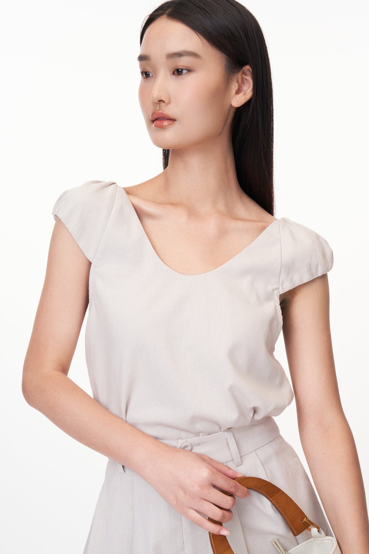 Raye Two Way Linen Top in Stone