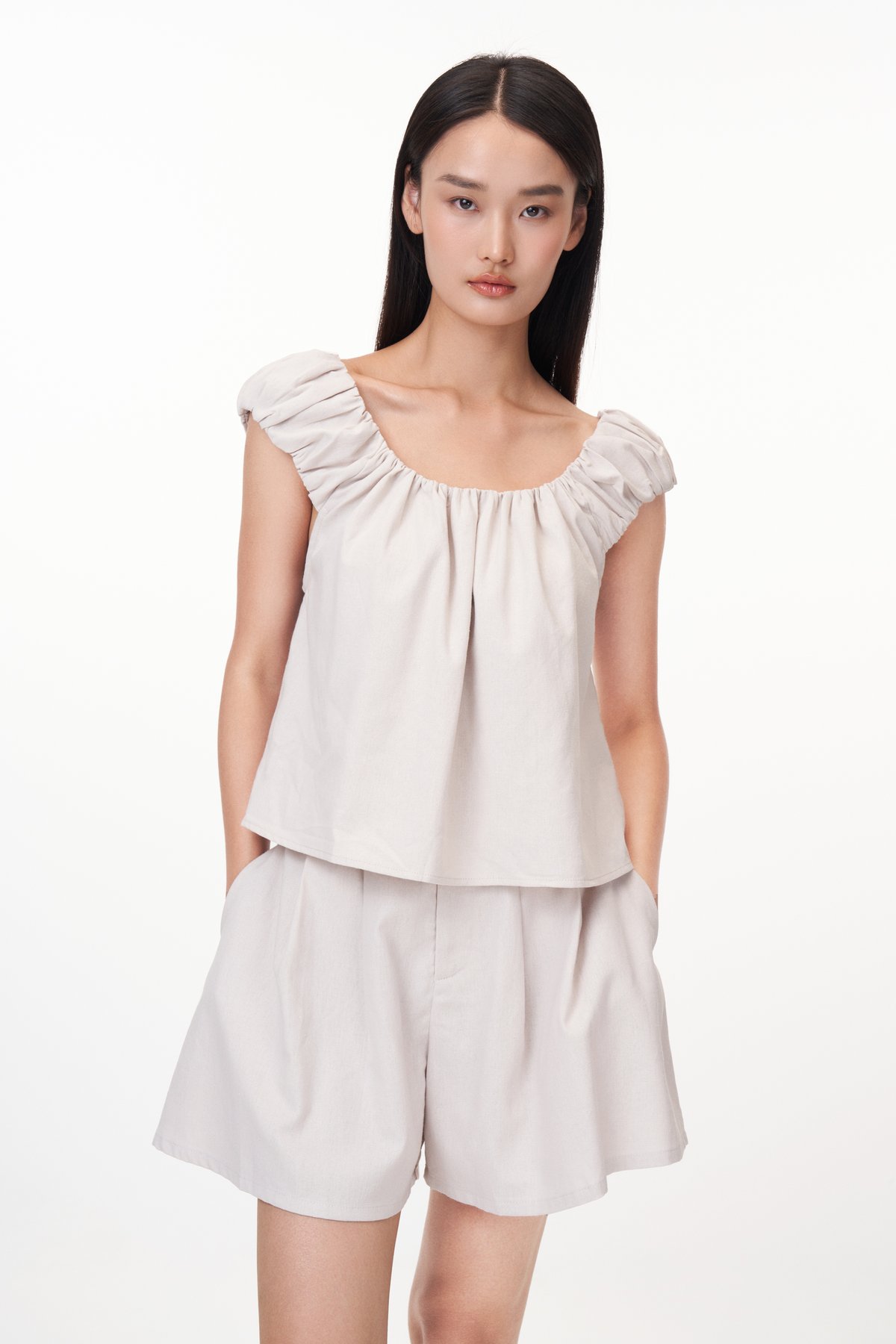 Raye Two Way Linen Top in Stone