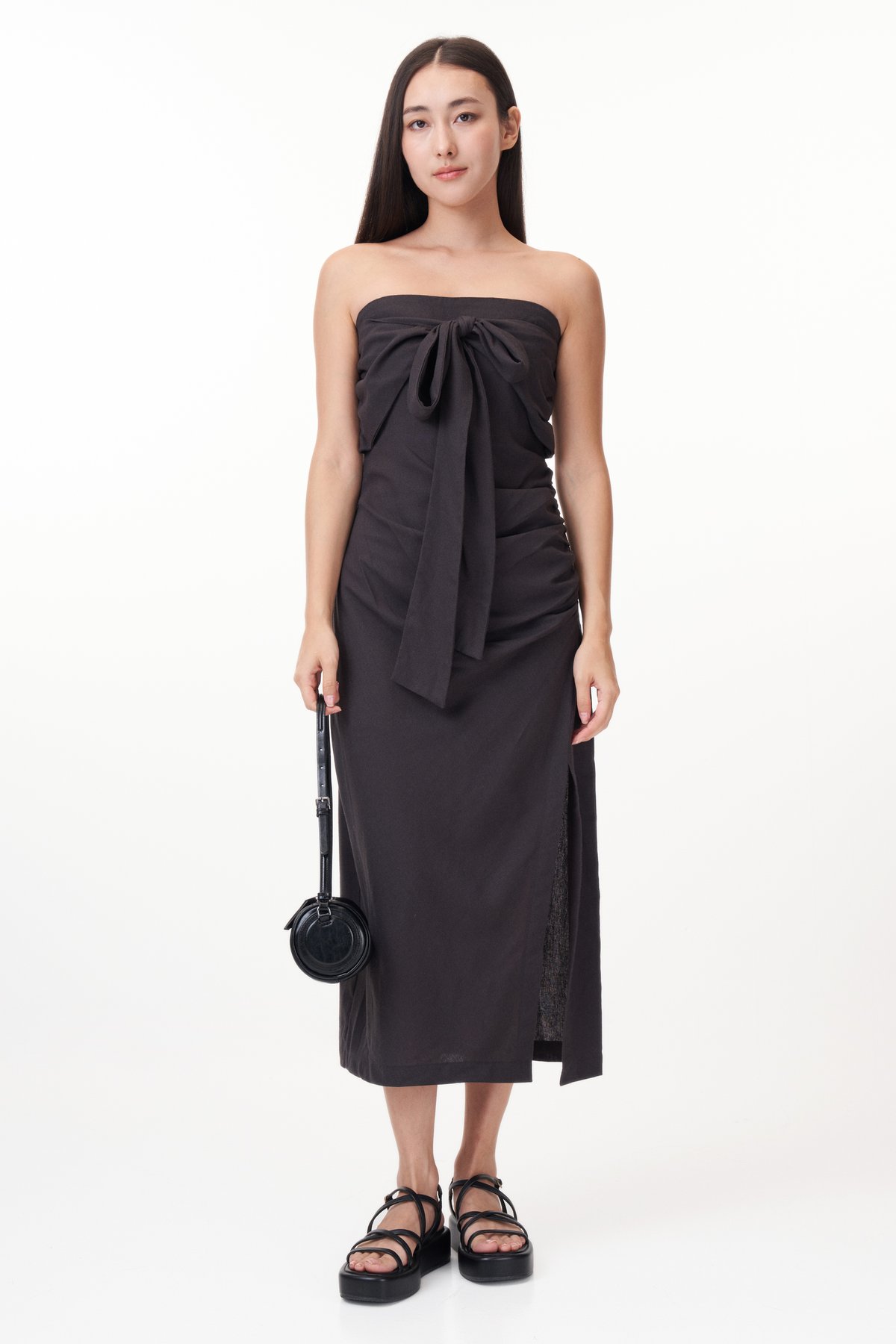Gerlyn Halter Linen Midi Dress in Charcoal