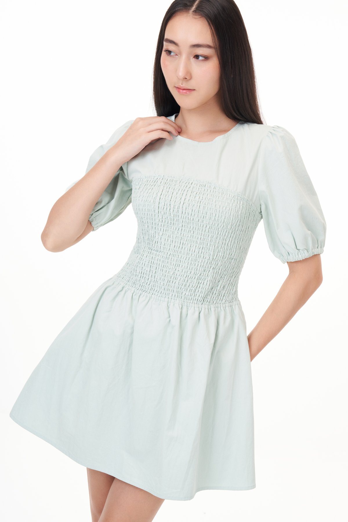 Elden Smocked Dress Romper in Mint