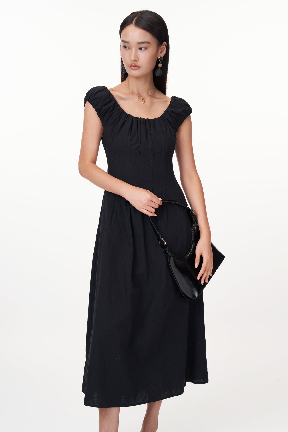Aisa Ruched Maxi Dress in Black