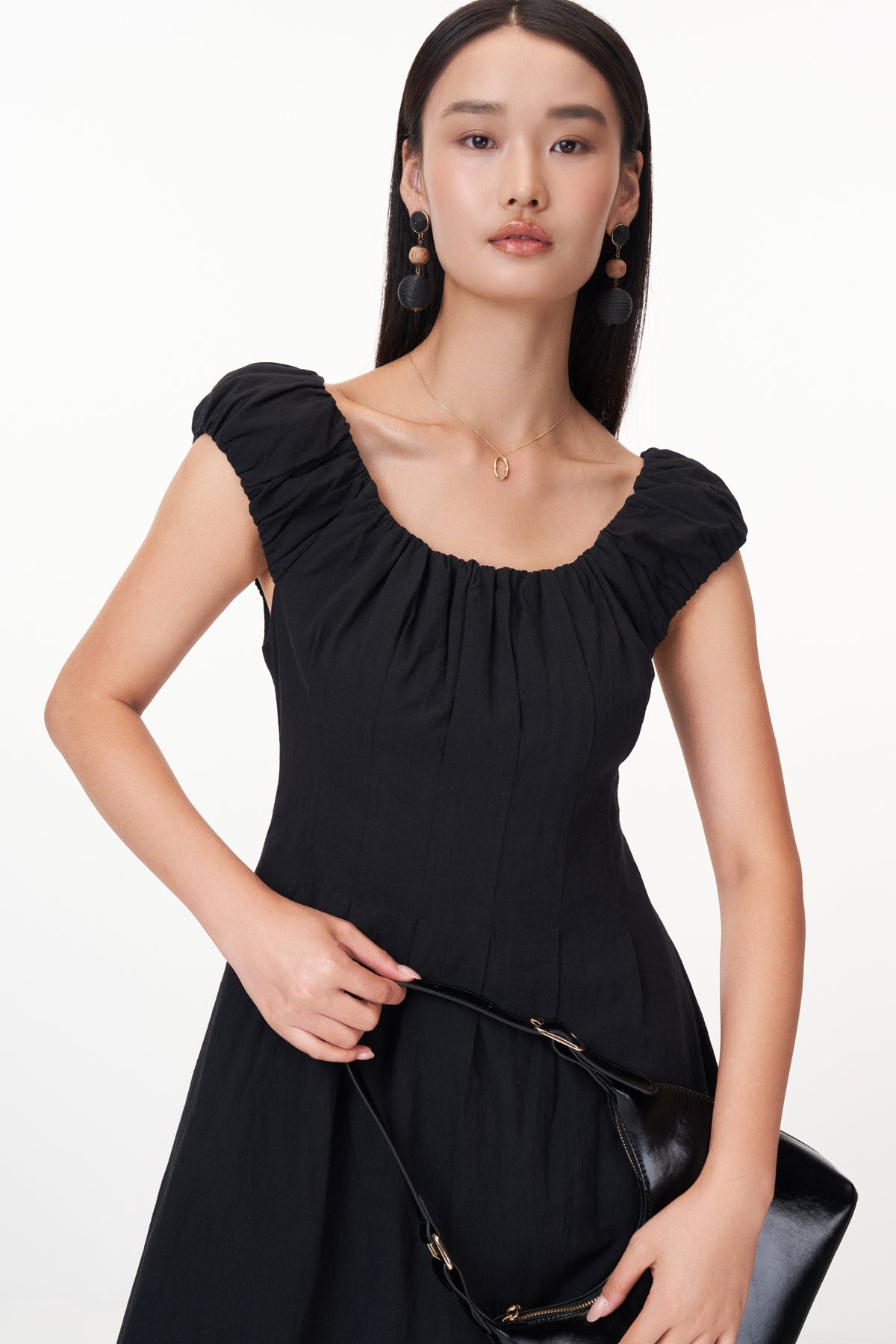 Aisa Ruched Maxi Dress in Black