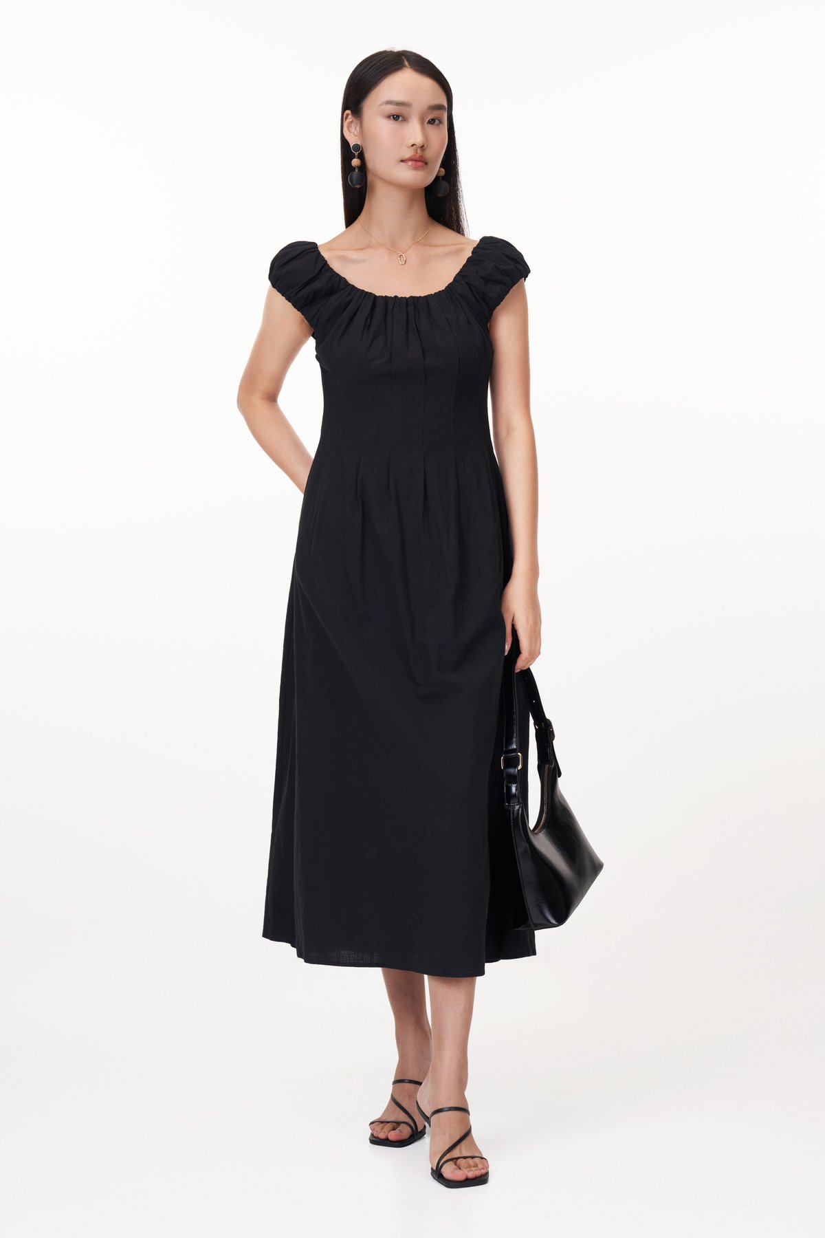 Aisa Ruched Maxi Dress in Black