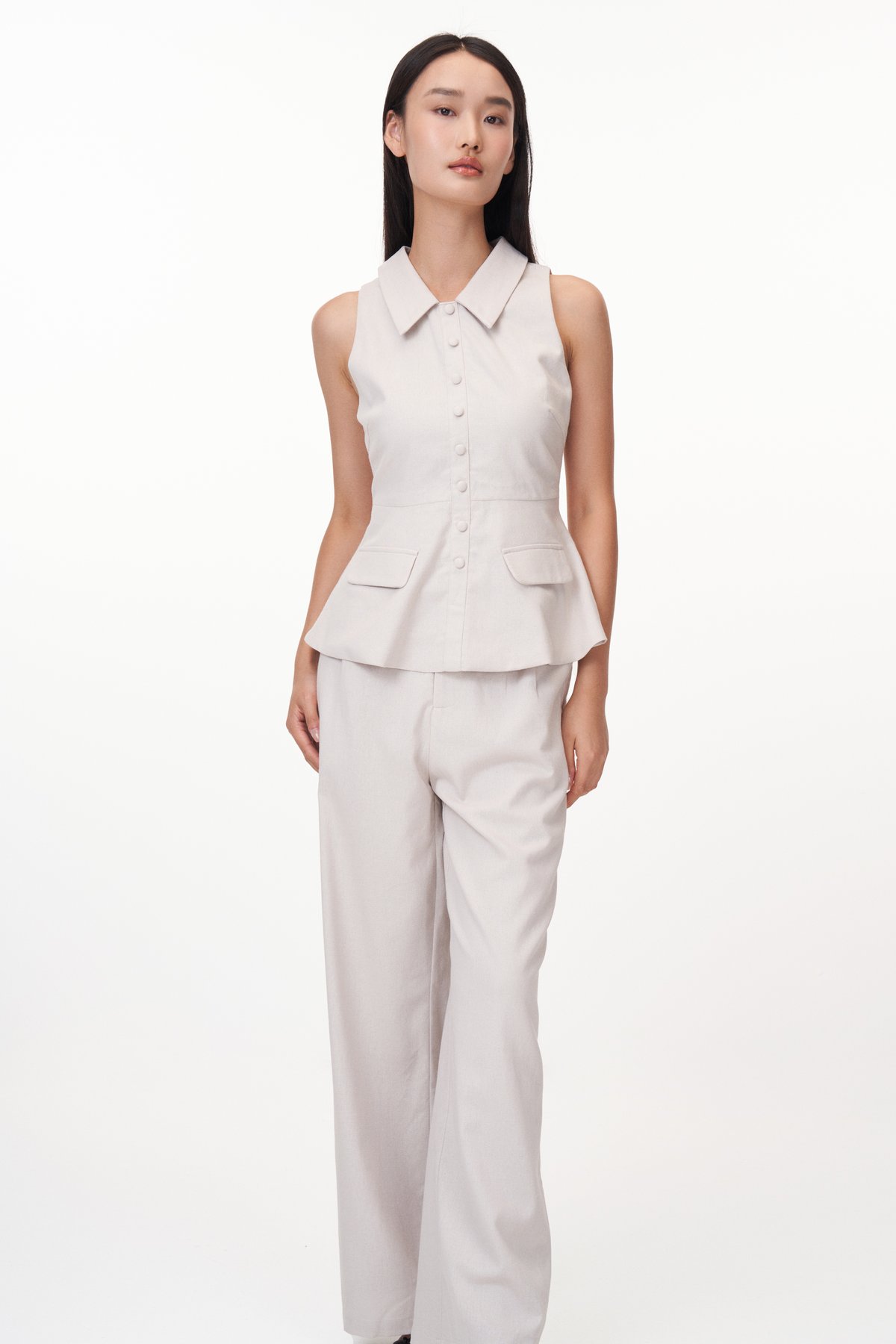 Raye Collared Peplum Top in Stone