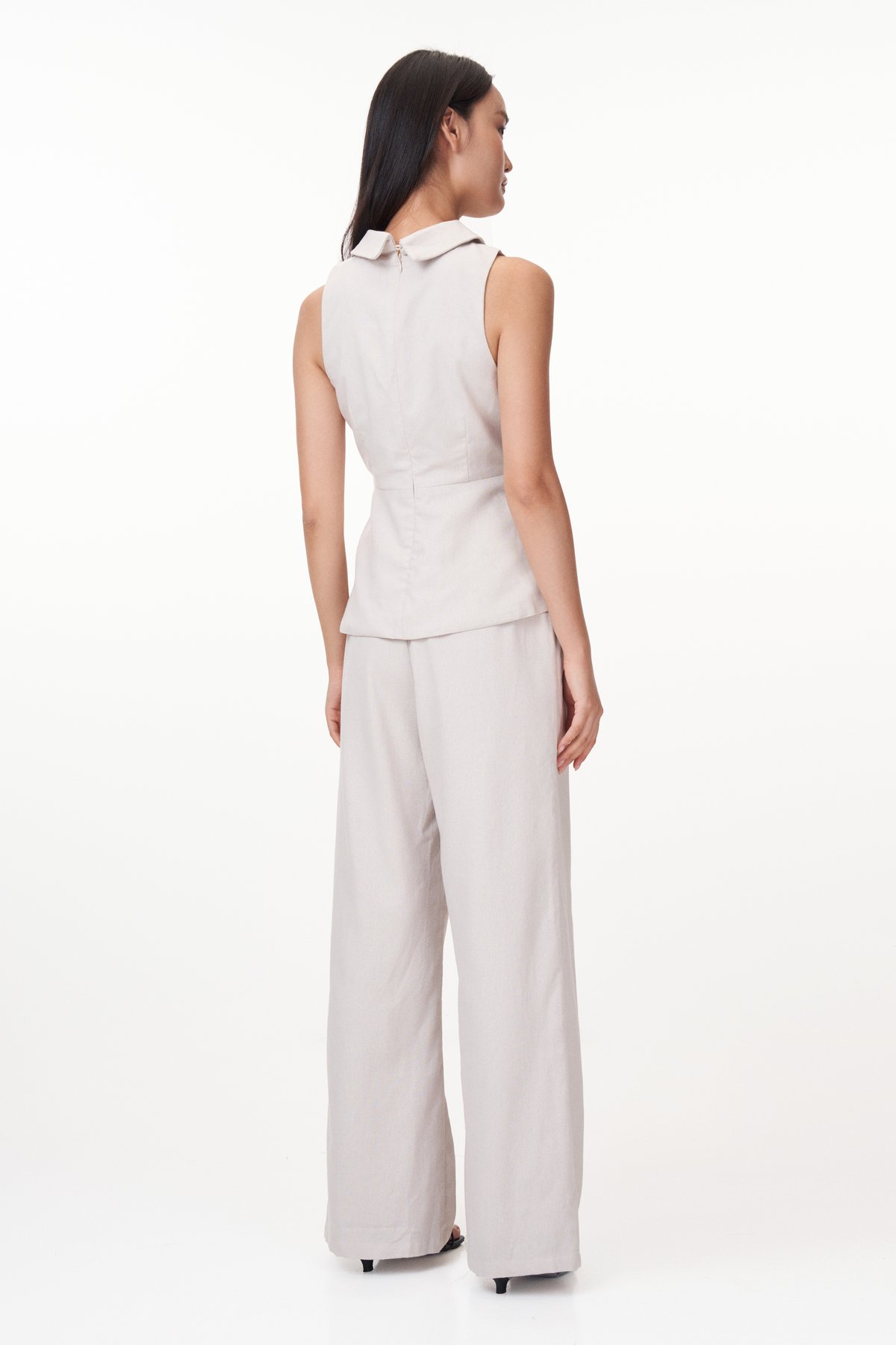 Raye Collared Peplum Top in Stone