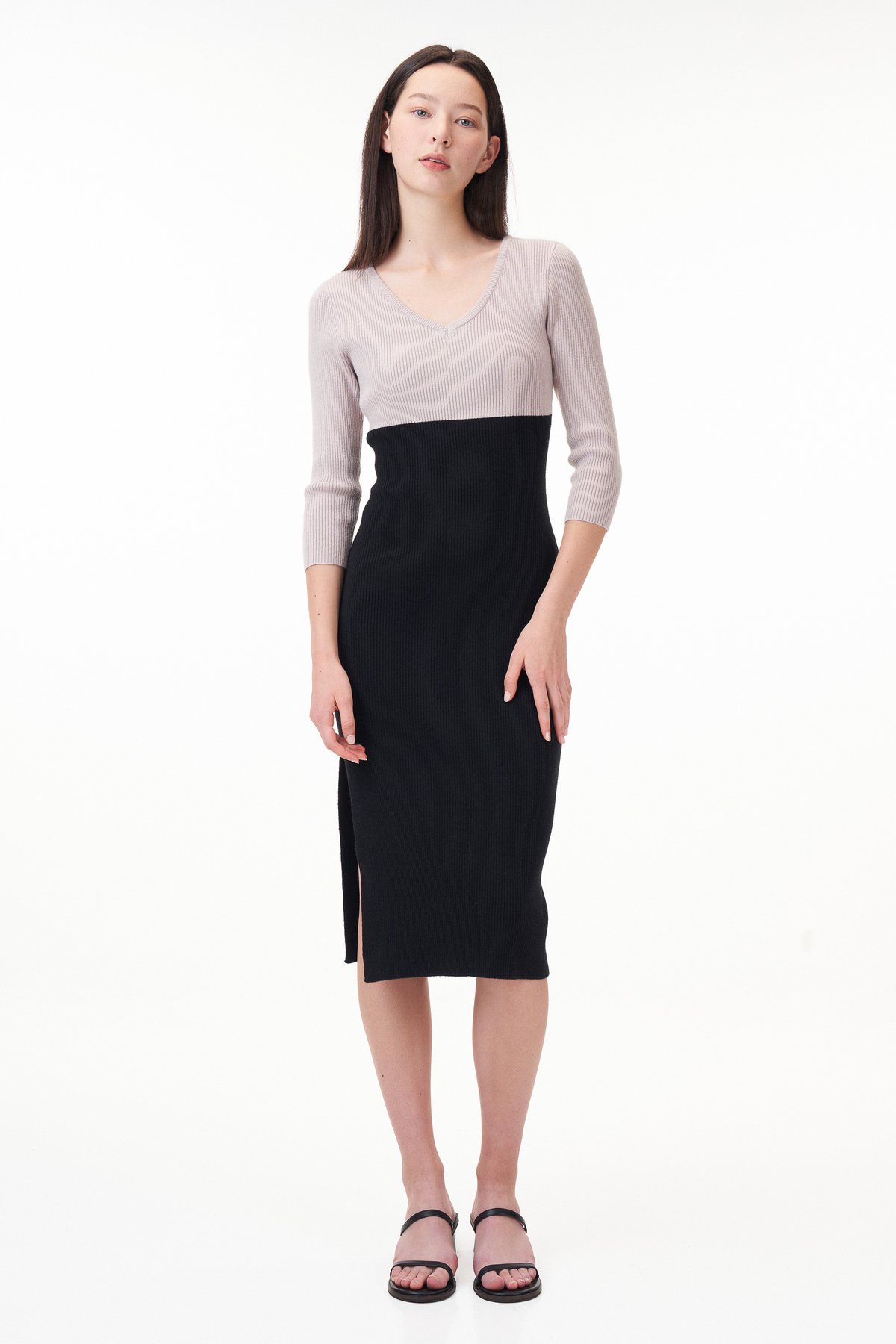 Nikita Colorblock Knit Dress in Taupe / Black