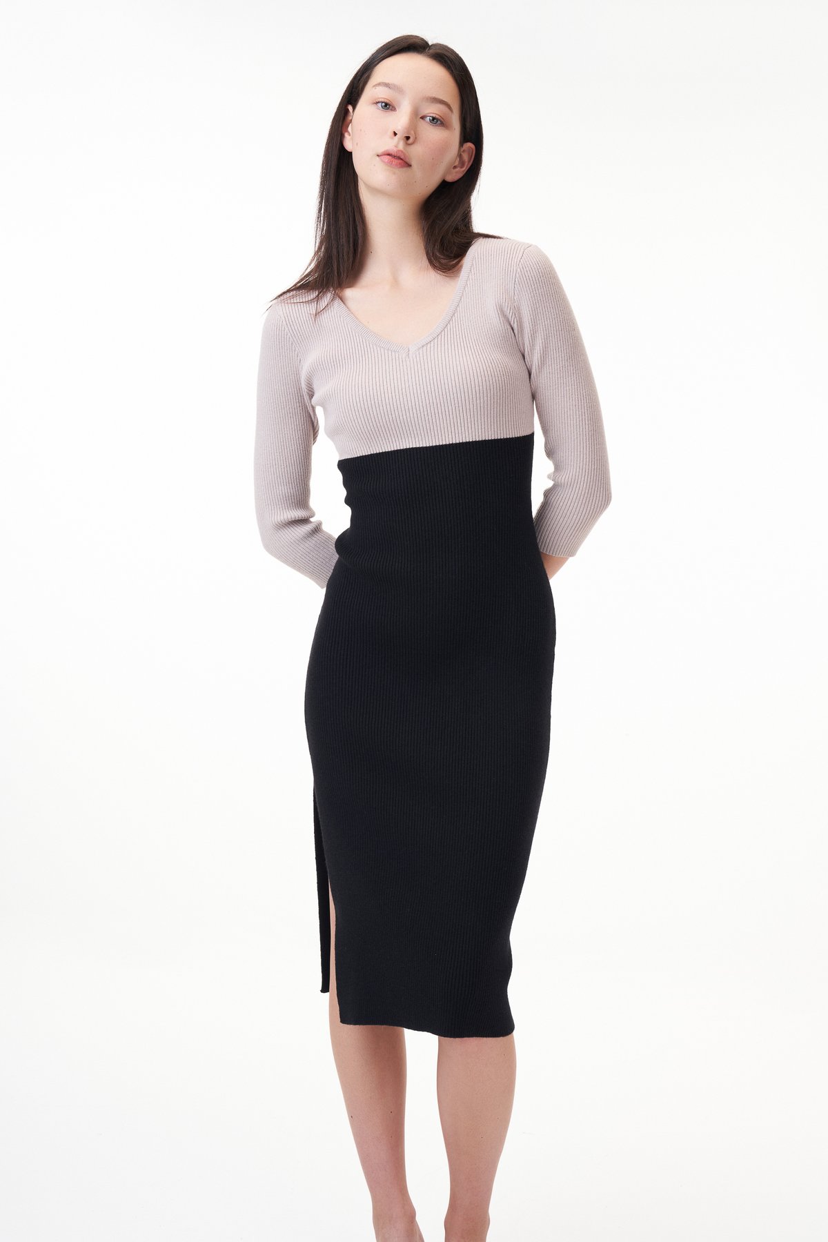 Nikita Colorblock Knit Dress in Taupe / Black