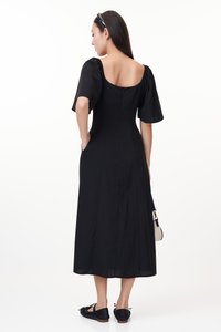 Arlene Hearts Button Midi Dress in Black