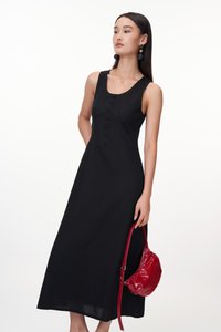 Fayre Linen Midi Dress in Black