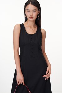 Fayre Linen Midi Dress in Black