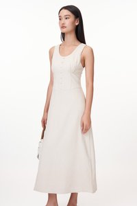 Fayre Linen Midi Dress in Oat
