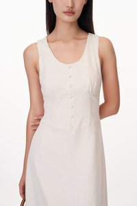 Fayre Linen Midi Dress in Oat
