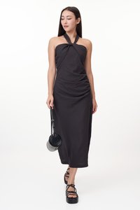 Gerlyn Halter Linen Midi Dress in Charcoal