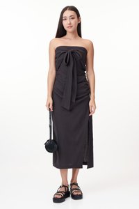 Gerlyn Halter Linen Midi Dress in Charcoal