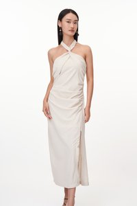 Gerlyn Halter Linen Midi Dress in Oat