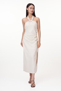 Gerlyn Halter Linen Midi Dress in Oat