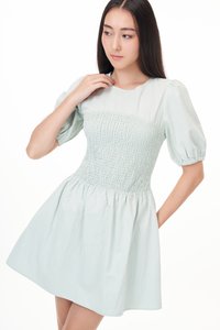 Elden Smocked Dress Romper in Mint