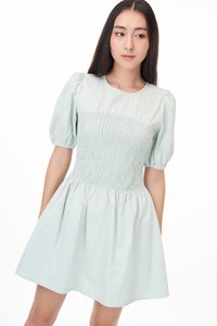 Elden Smocked Dress Romper in Mint