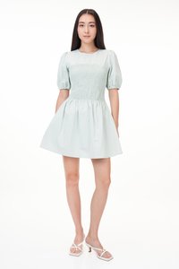 Elden Smocked Dress Romper in Mint