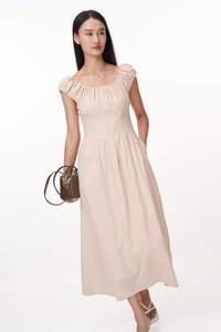 Aisa Ruched Maxi Dress in Almond