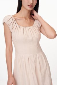 Aisa Ruched Maxi Dress in Almond