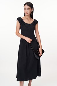 Aisa Ruched Maxi Dress in Black
