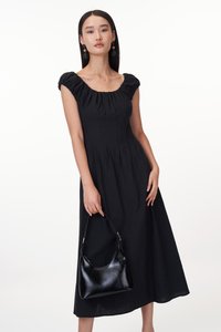 Aisa Ruched Maxi Dress in Black