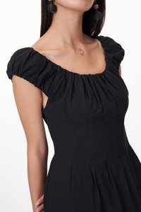 Aisa Ruched Maxi Dress in Black